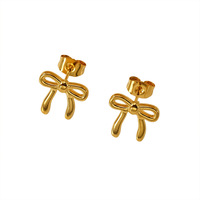 Anting-anting kancing wanita grosir OEM custom, baja tahan karat, bentuk hati bunga berongga, zircon berkualitas tinggi, pita