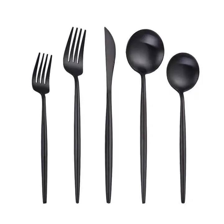 Portugal High-End Matte Black Flatware Set Stainless Steel Spoons Forks Knife Reusable for Restaurants Hotels for Coffee Dessert