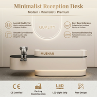 Bureau de réception moderne et minimaliste en crème avec éclairage LED linéaire intégré pour salon de beauté, clinique esthétique médicale, spa cutané