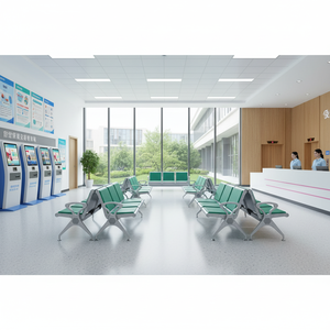 Banc d'attente médical en métal, triple, 3 places, avec assise en cuir, pour hôpital, école, centre commercial, hôtel, immeuble de bureaux - Durable - Product Image 1