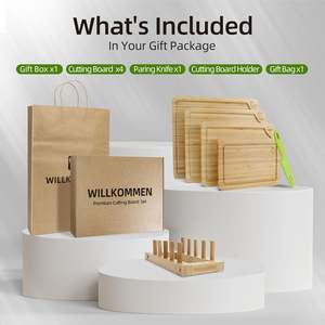 Ensemble de 4 planches à découper en bambou avec support, planche à découper de cuisine avec rainure pour <span class=keywords><strong>le</strong></span> jus, plateau de service pour viande, <span class=keywords><strong>l</strong></span>égumes, fruits - Product Image 6