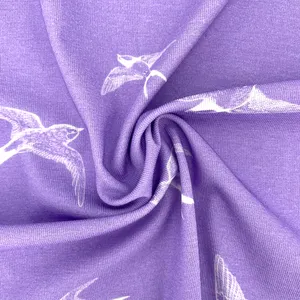 Luxo Stretch Supima Algodão pássaro violeta impressão digital lycra tecido para Moda Vestido