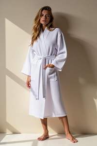 Peignoir Kimono Hôtelier Cinq Étoiles en Coton Satiné Épais 100% Blanc, Col à Cordon, Romantique, Uni, Absorbant, Séchage Rapide, Doux <span class=keywords><strong>et</strong></span> Luxueux, ODM - Product Image 3