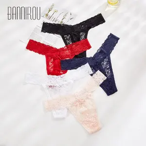 Wholesale In Stock Women's Panties Sexy Lace Underwear Transparent Floral Thongs For Women Female G-string Lingerie