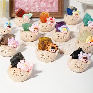 Juego de regalo de maceta de arcilla de planta de cristal con cara sonriente hecha a mano, escritorio para mascotas, <span class=keywords><strong>zodiaco</strong></span>, minerales crudos, Geodas, artesanía de cristal, decoración de frijoles de cristal - Product Image 4