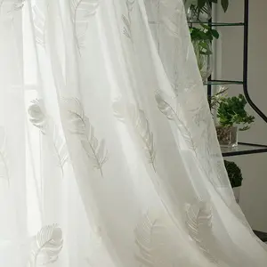 Trellis thêu trắng Sheer rèm cửa tấm, trang trí pháp kết cấu Rod Túi Voile Tulle bán cửa sổ màn cho phòng ngủ