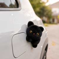 Aimant de réfrigérateur en peluche chat noir mignon, en fibre de polyester douce, design couché, souvenir magnétique, cadeau fantaisie