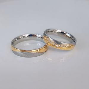 Anillos de boda de acero inoxidable chapado en oro, corona de piedra, anillo de boda - Product Image 5