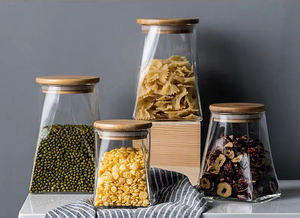 Pot en verre BOROSILICATE <span class=keywords><strong>de</strong></span> bambou pour stockage d'aliments, <span class=keywords><strong>de</strong></span> forme carrée, pot en verre BOROSILICATE, 350/500/750/950ML, vente en gros - Product Image 6