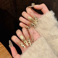 Lot de 10 faux ongles longs stiletto faits main, personnalisés, avec strass 3D, réutilisables, motif léopard de luxe, paillettes dorées, en gel, pour B2B