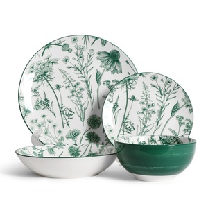 24 cái gốm bộ đồ ăn thiết lập với đầy màu sắc thực vật mô hình bao gồm cả tấm và bát đồ ăn cho nhà ăn uống/khách sạn/làm cỏ - Product Image 3