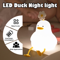 Lampe de nuit LED en silicone en forme d'animaux de dessin animé, capteur tactile, minuterie, rechargeable par USB, mignonne lampe en forme de canard, pour enfants, anniversaire, Noël