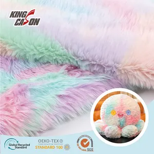 KINGCASON Material Eco-friendly Rainbow Cor 250gsm Urdidura Tricô Fuzzy Fluffy Pilha Curta Pele Artificial Falso Para O Mercado Da Índia
