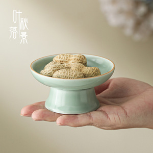 Retro Chinese Zen-inspired Pastry <b>Plate</b> Small Stemmed Tea Snack Dish Porcelain Round Fruit Platter Household Dried Fruit Bowl - Product Image 3