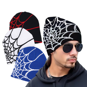 Moda Hip-hop Streetwear gorras para hombres mujeres Unisex Goth Pullover Skull Cap Y2K invierno cálido sombreros Spider <span class=keywords><strong>Web</strong></span> Knitting Beanie Hat - Product Image 1