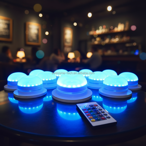 Lumière <span class=keywords><strong>LED</strong></span> RGBW sans fil <span class=keywords><strong>sous</strong></span> table, design contemporain pour hôtels, matériau ABS, télécommande pour mobilier de bar - Product Image 6