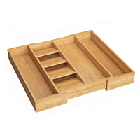Plateau à couverts classique en bambou avec porte-couteaux pour vaisselle et ustensiles, organisateur de tiroir de cuisine extensible à un seul niveau