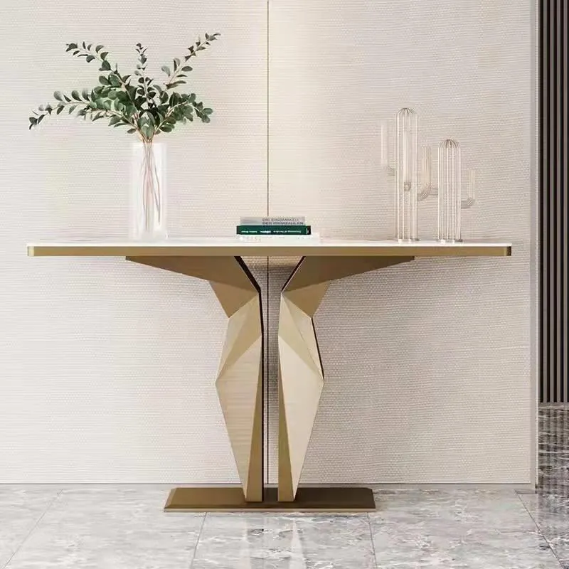 Goud Roestvrijstalen Consoletafels Huis Meubilair Symmetrische Figuur Entree Console Tafel