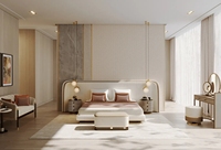 Ensemble de meubles de chambre d'hôtel en gros, lit double king size, tissu luxueux, lits capitonnés de luxe