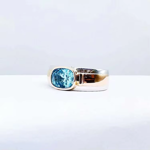 SGARIT Jewelry <b>Men</b> Aquamarine <b>Stone</b> <b>Ring</b> Bezel Setting 18K Gold 2.4CT Solitaire Gemstone Nautral Aquamarine Finger <b>Rings</b> - Product Image 4