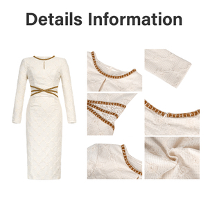 ZYHT 51565 Abito <span class=keywords><strong>da</strong></span> Festa a Quadri Albicocca a Maniche Lunghe con Ricamo <span class=keywords><strong>in</strong></span> <span class=keywords><strong>Pizzo</strong></span> per Donna - Product Image 4