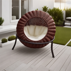Kunden spezifisches Muschel-Muschel-Rattan-Haustier bett | Erhöhter Metallst änder, Plüsch kissen | Indoor Outdoor <span class=keywords><strong>Cat</strong></span>/Dog Lounge - Product Image 5