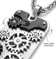 Collier avec pendentif en forme de roue dentée mécanique rotative pour homme - Bijoux steampunk en acier inoxydable 316L