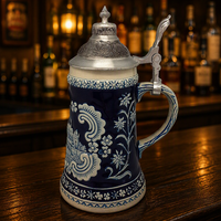 Allemand Gravé Poignée En Céramique Chope à Bière Tasse ornées de Couvercle En Métal