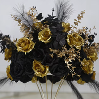 Rose artificielle noire dorée de haute qualité avec plumes pour mariage de luxe, décoration de maison, hôtel, accessoires photo