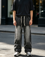 Jeans baggy SOONREE pour hommes, denim streetwear, cordon de serrage, jogger, jeans pour hommes, Y2K, gris dégradé, ourlet effiloché, OEM personnalisé, haute qualité