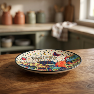 Handmade Ceramic Round Decorative Plate Bohemian Style 10.3 Inch Artisan Pottery Dish Washable Durable Premium Quality <b>Table</b> - Product Image 1
