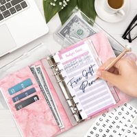 Carnet de notes A6 AMPLEER 2025 en PU à motif marbré avec pochette zippée, feuilles de papier, carnet de budget, portefeuille, organiseur, enveloppes pour espèces