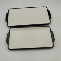 Assiette rectangulaire en bambou mélamine japonaise longue et noire lavable au lave-vaisselle pour camping barbecue restaurant amical