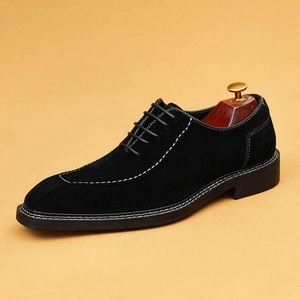 Chaussures habillées pour hommes à bout pointu, légères et respirantes, en cuir véritable et daim britannique, Nouveauté 2025, pour mariage, marié, affaires et occasions formelles, à lacets - Product Image 6