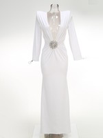 Robes de soirée pour invitées de mariage, noires, longueur thé, pour femmes, sexy, col en V profond, manches longues, taille empire, formelles, infroissables
