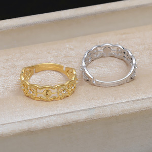 Bague ouverte en argent S925, style palais en dentelle, réglable, taille de doigt 7-10, style tendance avec incrustation de perles JG5169, accessoires, support vide - Product Image 4