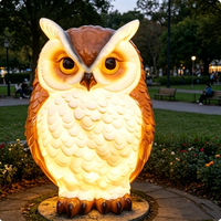 Sculpture de hibou géant réaliste en fibre de verre, artisanale, illuminée par une lumière LED solaire, décoration de jardin extérieure