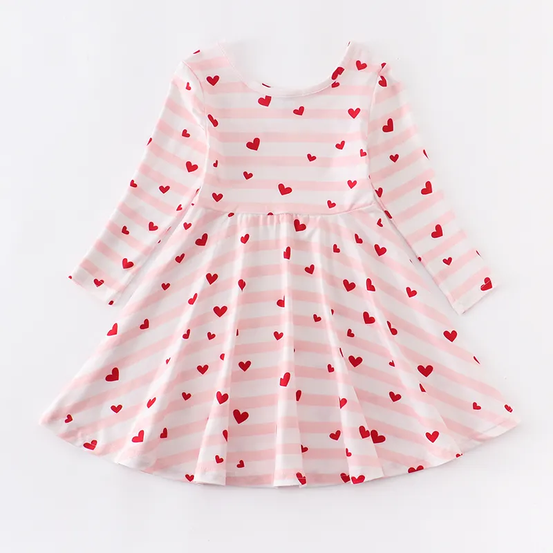 2022 new arrival baby girls valentines rose floral pink heart leopard twirl ruffle dress