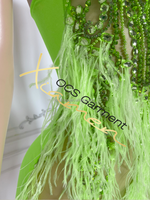 Ocstrade vêtements pour femmes 2024 Sexy dos nu col en V profond robe Bling strass jupe plumes vertes robe de bal robe de club courte