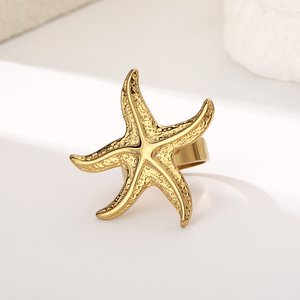 Anillo clásico ajustable de acero inoxidable para mujer con chapado en oro antiguo - Product Image 1