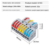 Connecteur rapide de type fixe, bornier de distribution de fils 2 entrées/4 sorties, dispositif de câblage parallèle à pression