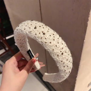French Retro Fragrance Crystal Diamond Wide Edge Sponge <b>Headband</b> Light Luxury Versatile Women's 14cm Fabric Hair Accessory - Product Image 5