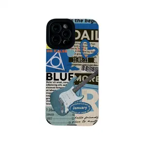 Casing ponsel Label gitar biru, penutup belakang lunak huruf untuk iPhone 14 13 12 11 Pro Max Mini XS X XR SE 6 7 8 Plus