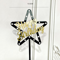 Décoration de gâteau d'anniversaire en forme d'étoile à cinq branches en acrylique or et noir, style double couche, pour gâteau d'anniversaire