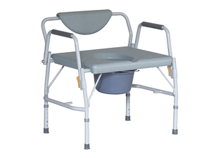 Chaise de toilette large en acier blanc avec couvercle rabattable, bac gris, portable, avec barre de soutien pour lit, pour soins à domicile - Product Image 2