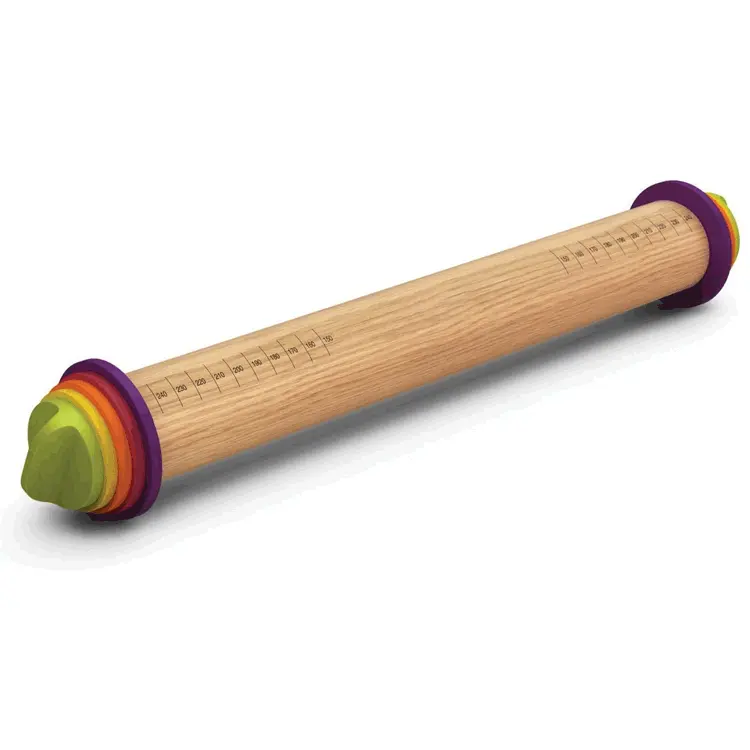 13.6" Multi-Color Wood Bamboo Adjustable Rolling Pin With Removable Rings