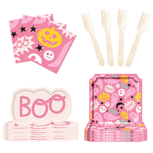 DAMAI Customized Halloween Theme Little Ghost Paper Tableware Set Disposable Paper Plates Cups Napkins Set - Product Image 4
