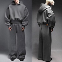 QIANSHI Ensemble de survêtement unisexe ample et épais en molleton technique, modèle vierge, pour homme, avec pantalon de survêtement et sweat à capuche surdimensionnés