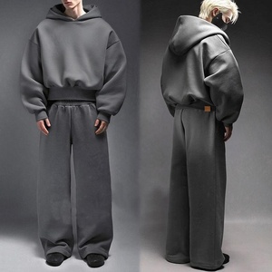 QIANSHI - Conjunto Deportivo Unisex de Felpa Gruesa, Estilo Holgado, Pantalones y Sudadera con Capucha Extra Grandes para <span class=keywords><strong>Hombre</strong></span> - Product Image 1