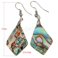 Boucles d'oreilles pendantes en laiton plaqué argent avec coquille d'ormeau en forme de losange pour femme, 53 mm, 21x31 mm, 1318637